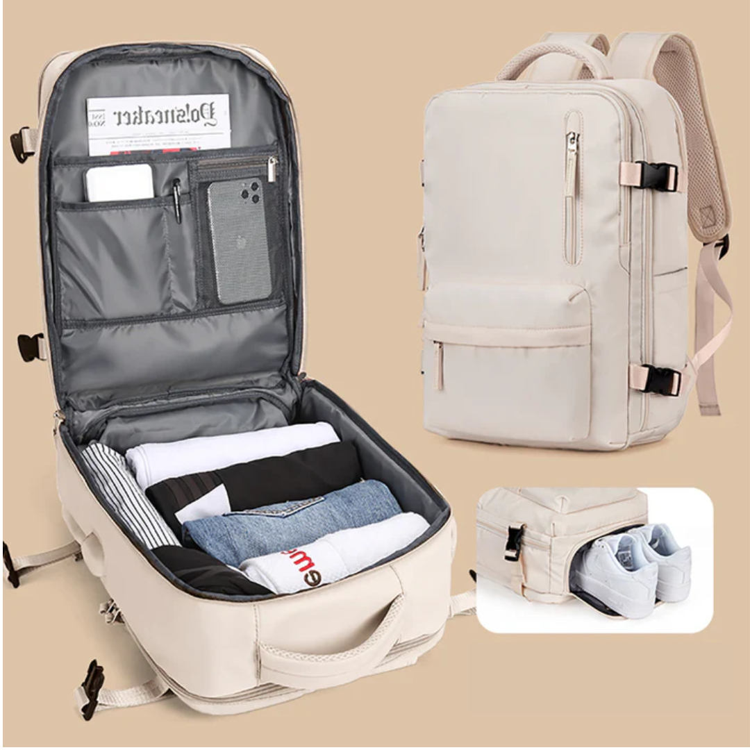 Mochila Feminina Moderna com Carregador: Espaçosa para Faculdade, Escola e Viagens + Tênis Ortopédico de Brinde